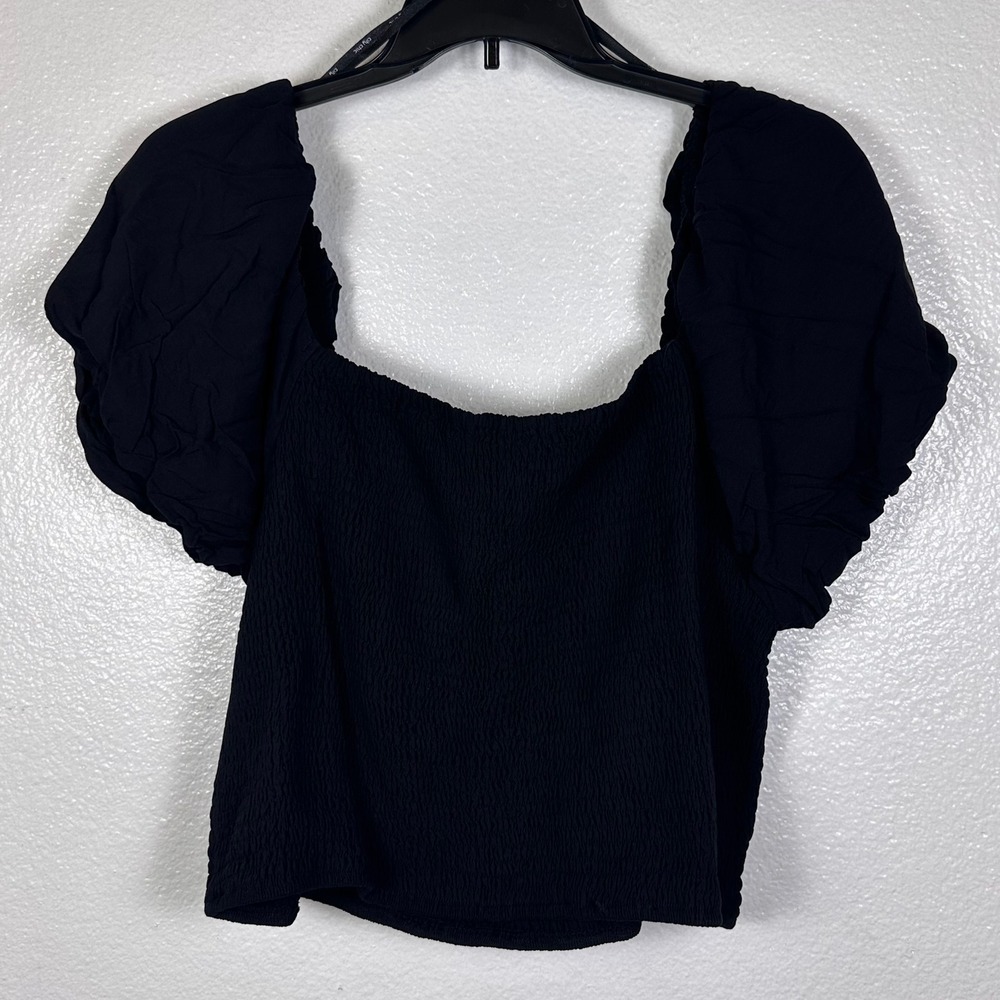 City Chic Dylan Top Black‎ Smocked Puff Sleeve Square Neck Plus Size XXL 24 NEW - Picture 2 of 6